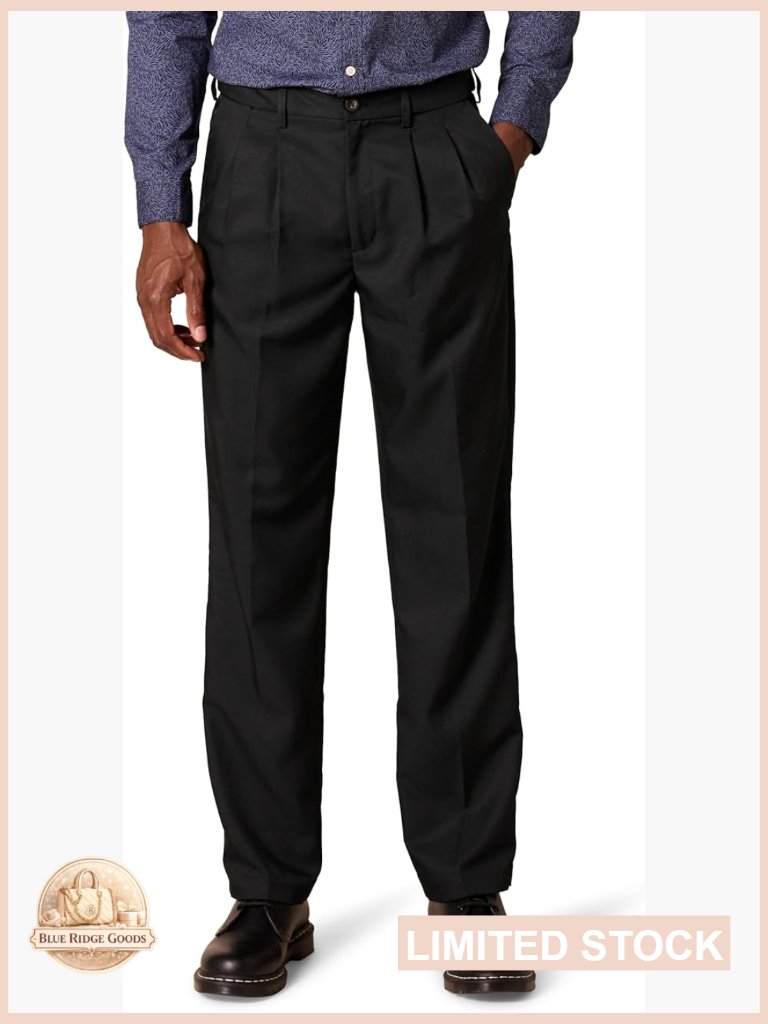 Classic-Fit Pleated Dress Pants Expandable Waist Business Casual Polyester